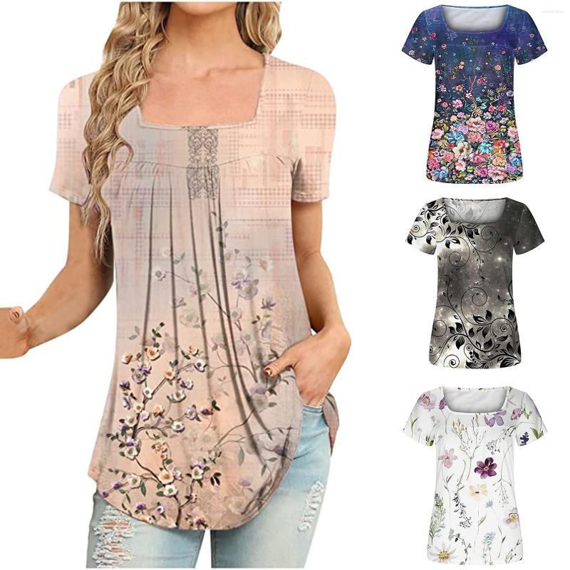 Women's T Shirts Summer Women's Tops Square Neck Pleated Printed Short Sleeve Shirt
Women's T Shirts Summer Women's Tops Square Neck Pleated Printed Short Sleeve Shirt