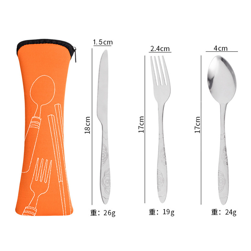 Knife Fork Spoon Set Cutlery Set Tableware Dinner Lunch Set Bags Print Carving Stainless Steel Cutlery School Picnic Camping Eating Tool dh85