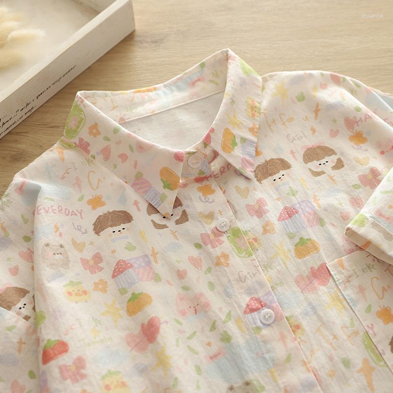 Women's Blouses Summer Casual Sweet Cartoon Printing Lapel Thin Shirt Women Beige Color Short Sleeved Female Cotton Blouse Tops U161
Women's Blouses Summer Casual Sweet Cartoon Printing Lapel Thin Shirt Women Beige Color Short Sleeved Female Cotton Blouse Tops U161