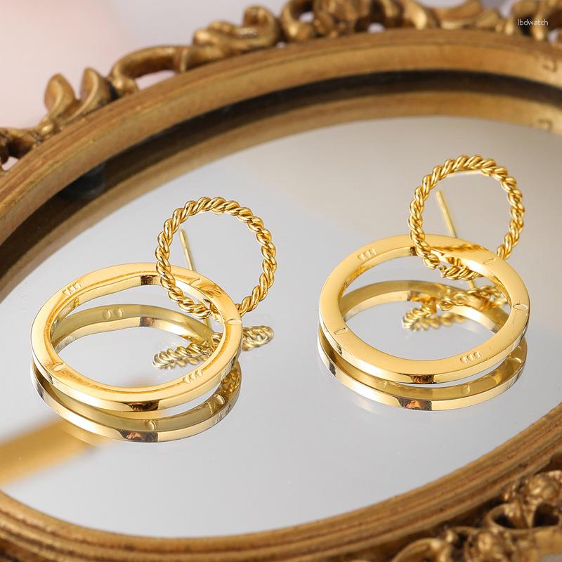 Dangle Earrings Stainless Steel Double Ring Buckled Circle 14K Real Gold Plating For Women Jewelry Aretes De Mujer
Dangle Earrings Stainless Steel Double Ring Buckled Circle 14K Real Gold Plating For Women Jewelry Aretes De Mujer