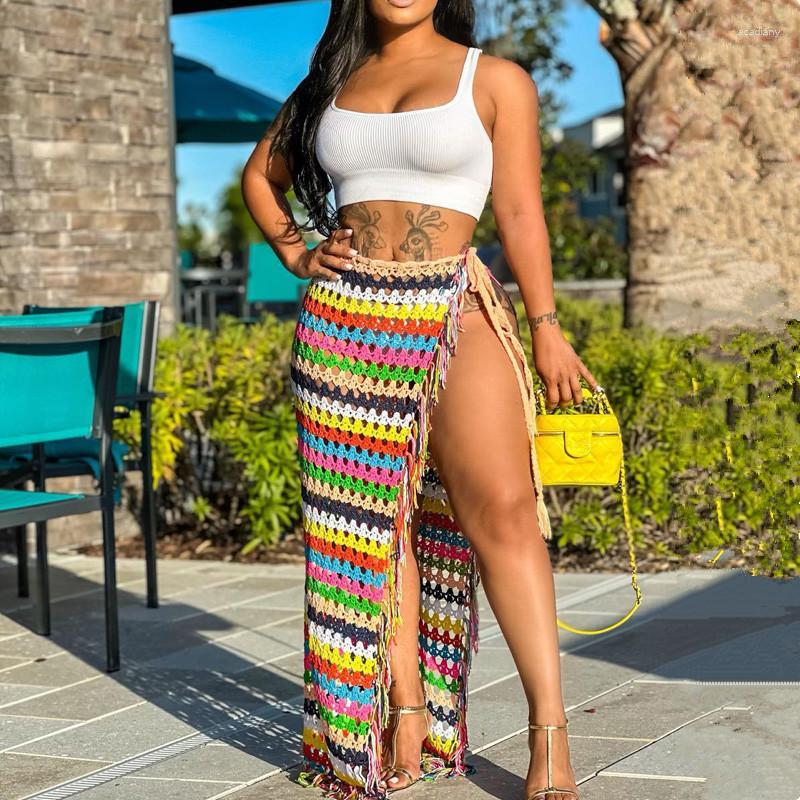 Skirts Colorful Hand Crochet Maxi Women Fashion Sexy Side High Split Tassel Knitted Long Beach Cover Ups, Multi
Skirts Colorful Hand Crochet Maxi Women Fashion Sexy Side High Split Tassel Knitted Long Beach Cover Ups, Multi