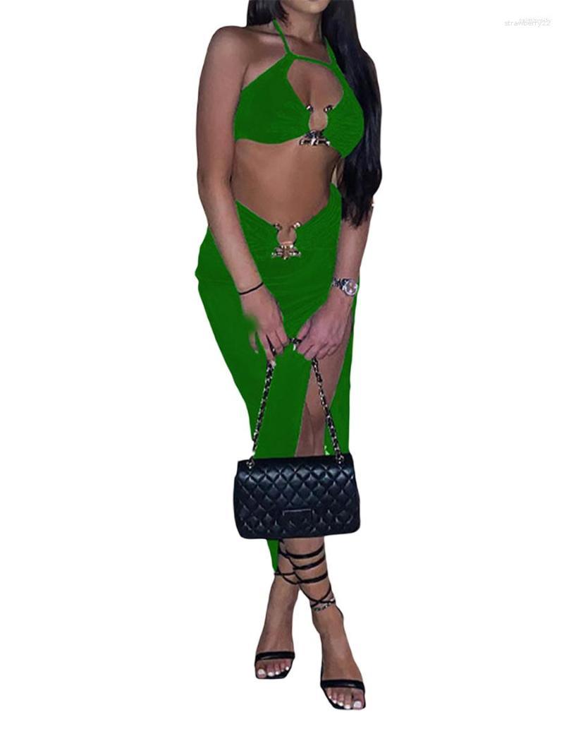 Two Piece Dress Women 2 Summer Outfits Fashion Sleeveless Halter Cut Out Crop Tops High Split Skirt Set Clubwear (Green M
Two Piece Dress Women 2 Summer Outfits Fashion Sleeveless Halter Cut Out Crop Tops High Split Skirt Set Clubwear (Green M