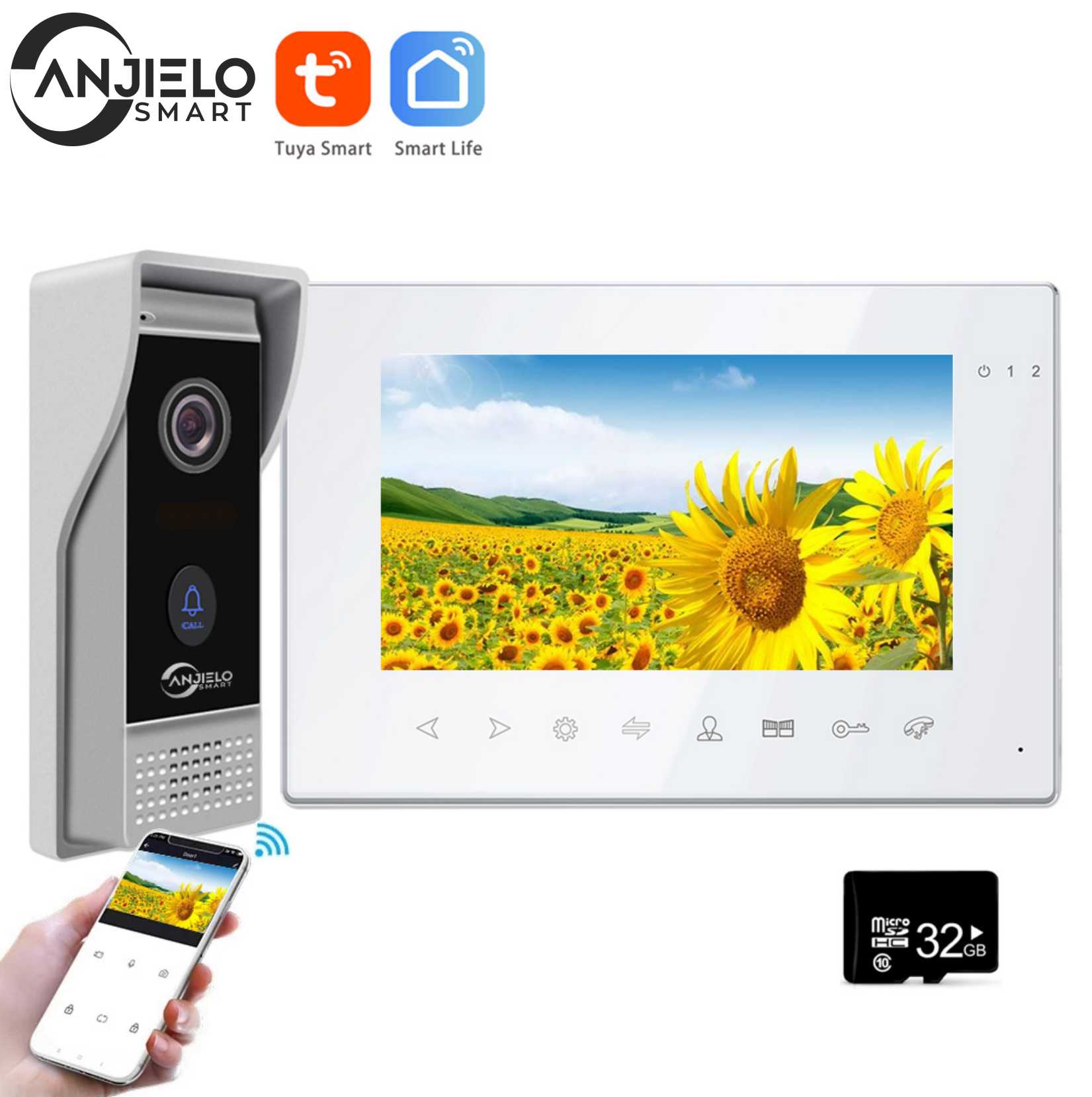 Anjielo Smart 7 Inch Wifi Video Intercom Video Interphone Tuya Smart 1080P Wired Video Doorbell Camera For Apartment Home Villa