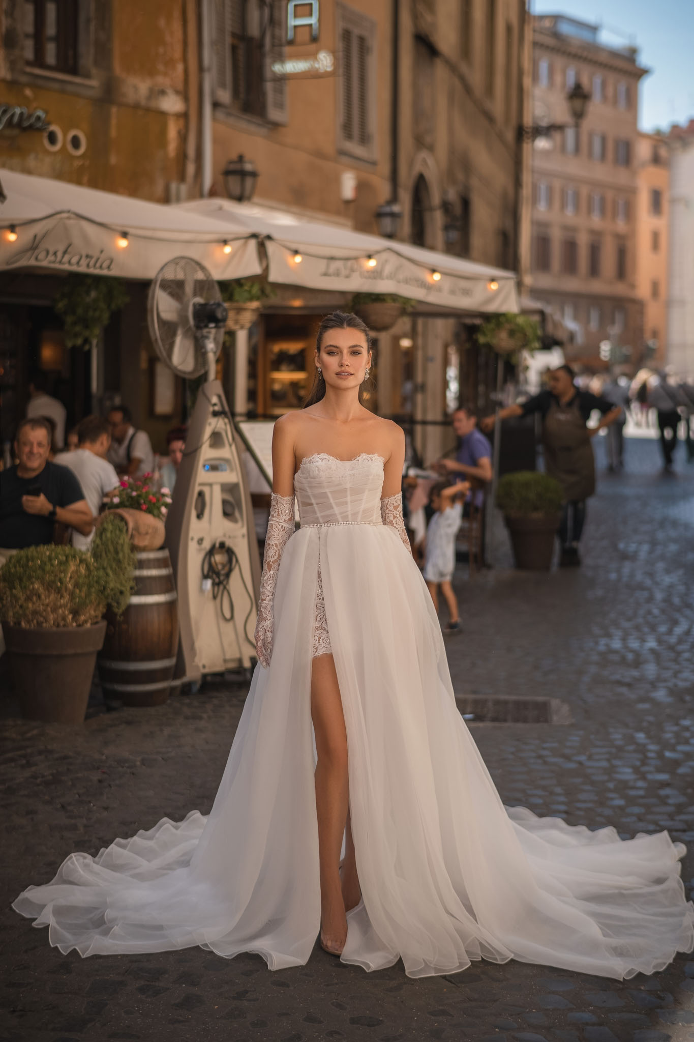 Berta A E Dresses For Bride Sweetheart Lace Sleeves Wedding Dress Vestidos De Novia Thigh Slit Designer Bridal Gowns Lz0304