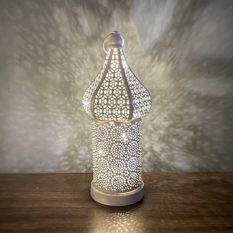 Decorative Objects Figurines White Hollow-out Led Wind Moroccan Style Decoration Iron Lantern Home Bedroom Living Room Atmosphere Surrounding lamp 230