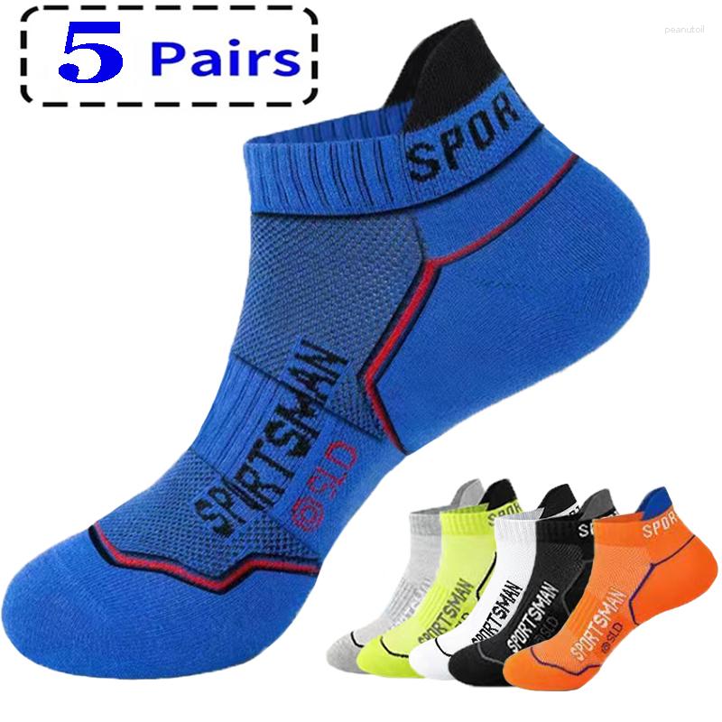 

Men's Socks 5 Pairs High Quality Men's Ankle Breathable Cotton Sports Sock Mesh Casual Athletic Summer Thin Cut Short Sokken Size38-45, 3orange 2blue
