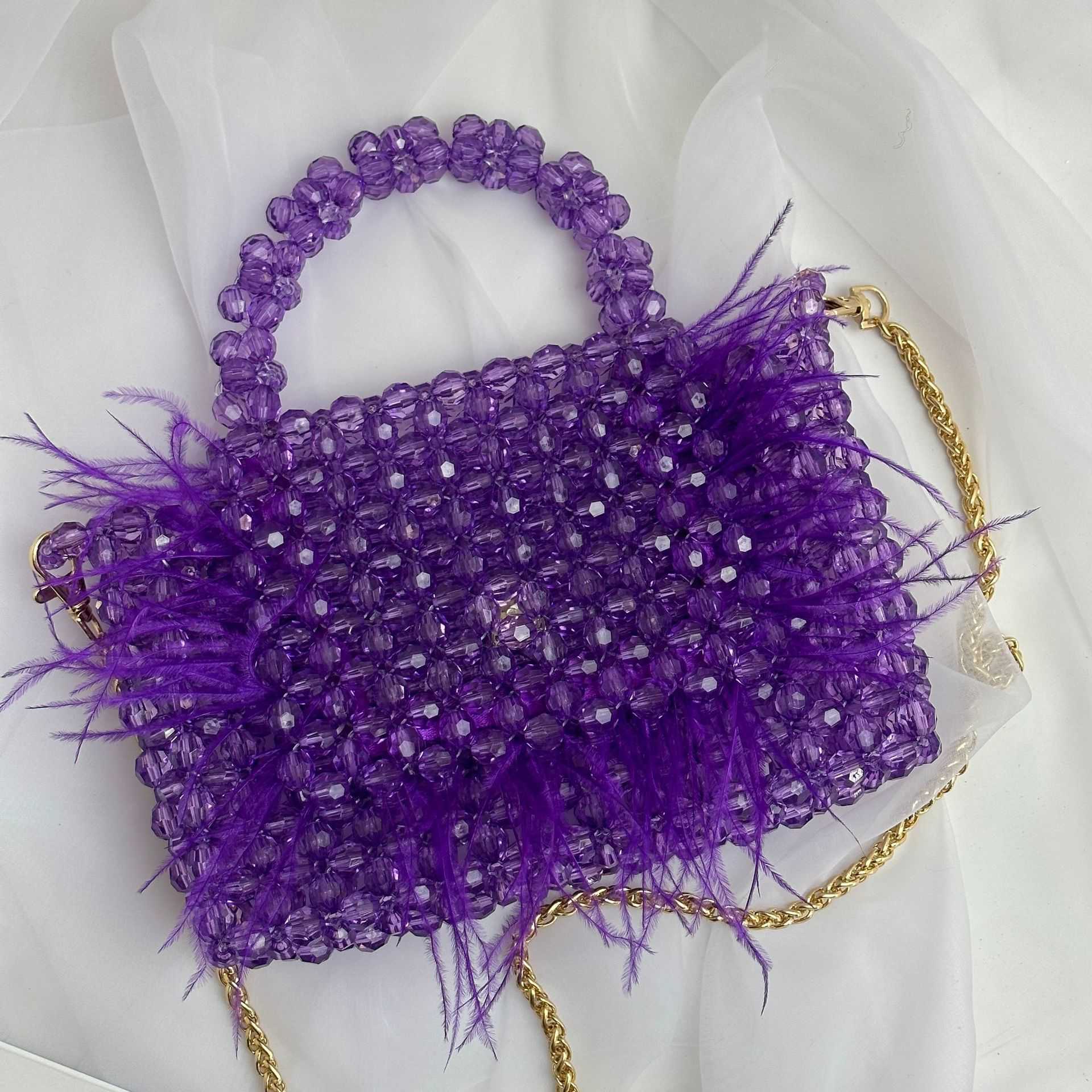 Purple feather patchwork handmade beaded chain bag for women's fashion banquet bag beaded finished crossbody handbag 230625, Purple8
Purple feather patchwork handmade beaded chain bag for women's fashion banquet bag beaded finished crossbody handbag 230625, Purple8
