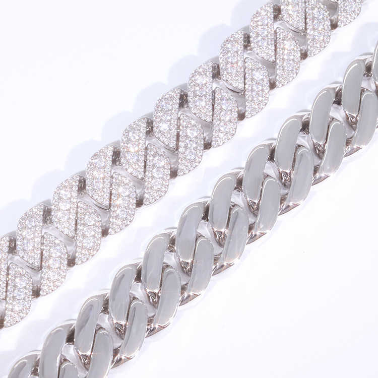 Customized wholesale price s Sterling sliver with GRA vvs Moissanite 15mm 3rows mens jewelry rapper necklace cuban link chain