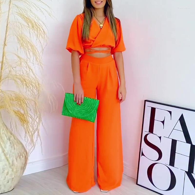 Women' Two Piece Pants Casual 2 Sets Women Outfit Solid Short Sleeves Lace Up V Neck Tracksuit Female Wide Leg Trousers Summer Crop Top, Orange
Women' Two Piece Pants Casual 2 Sets Women Outfit Solid Short Sleeves Lace Up V Neck Tracksuit Female Wide Leg Trousers Summer Crop Top, Orange