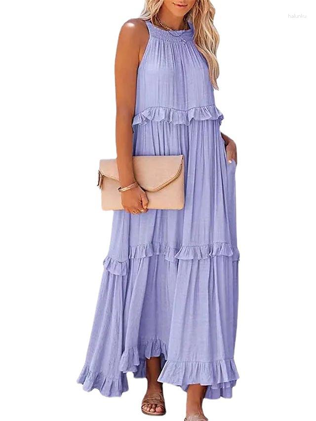Casual Dresses Beach Summer Loose Long Dress Women Elegant Ruffle Halter Sleeveless Female Party Outfits Maxi Tie-Up Robe, Blue
Casual Dresses Beach Summer Loose Long Dress Women Elegant Ruffle Halter Sleeveless Female Party Outfits Maxi Tie-Up Robe, Blue