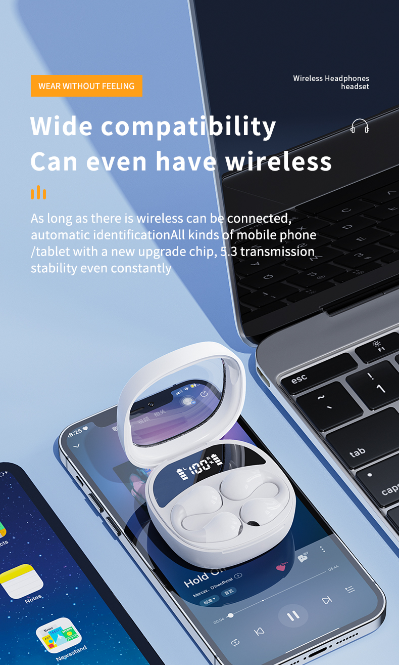 NEW Bone Conduction Earphone JR01 Bluetooth 5.3 Ear Clip on Ear Earring Wireless Headphone Sport Microphone Headsets Ear Hook For phone