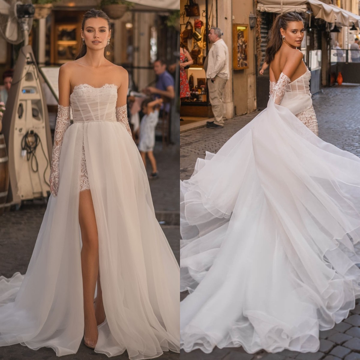 Berta A E Dresses For Bride Sweetheart Lace Sleeves Wedding Dress Vestidos De Novia Thigh Slit Designer Bridal Gowns Lz0304