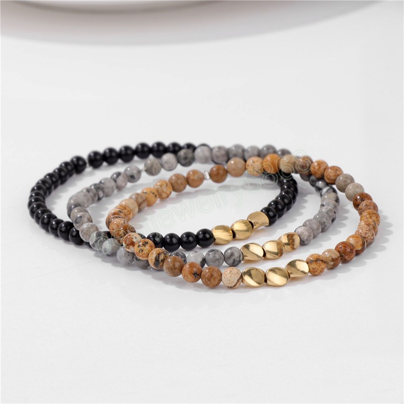 3pcs/set Gold Color Twisted Beads Bracelet 4MM Natural Stone Braided Bracelet Set For Women Men Lapis Lazuli Turquoises Bangles