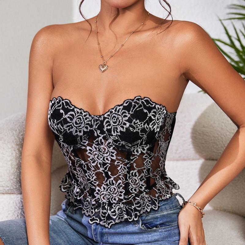 Women's Tanks Summer Women Flower Strapless Lace Tube Top Off Shoulder Backless Padded Y2k Girls Camisole Elegant Slim Short Vests, Black
Women's Tanks Summer Women Flower Strapless Lace Tube Top Off Shoulder Backless Padded Y2k Girls Camisole Elegant Slim Short Vests, Black