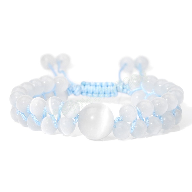 White Opal Beads Bracelet Adjustable Wrap Colorful Rope Natural Crystal Cat Eye Stone Braided Bracelets For Women Men Jewelry