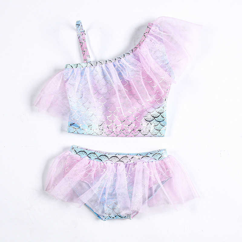 Baby Girl Bathing Suit Kids Swim Wear 2pcs Beach Swimwear Children's Swimsuit Mermaid Fish Scale Print Summer Infant Bikini L230625