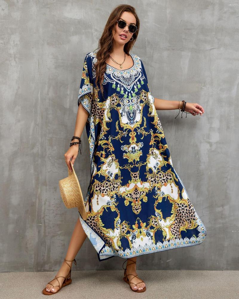 Women's Swimwear Bohemian Print Maxi Dress Beach Cover Up Morocco Kaftan Causal Summer Clothing Long Kimono Wear Swim Suit, Navy blue
Women's Swimwear Bohemian Print Maxi Dress Beach Cover Up Morocco Kaftan Causal Summer Clothing Long Kimono Wear Swim Suit, Navy blue