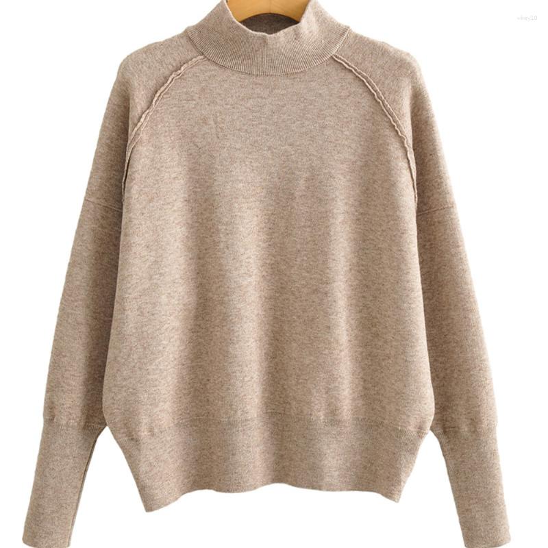 Women' Sweaters Street Semi-high Collar Pullover Fashion Loose Bubble Long Sleeve Knitted Casual Bottoming Commuter Sweater Autumn Winter, Beige