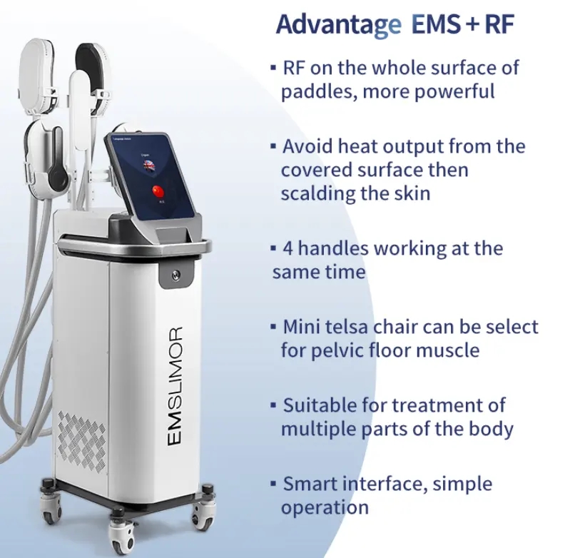 latest High Intensity Electromagnetic emslim rf ems 4 Handles muscle stimulator machine fat loss shaping body sculpting machine Pelvic Pads are Option