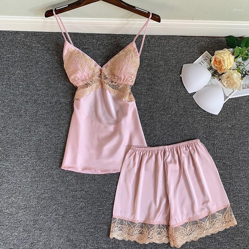 Women's Sleepwear Sweet Lace Ladies Sexy V-Neck 2PCS Pajamas Suit With Bra Intimate Pyjama Ice Silk Home Wear Strap Top&Shorts Nightwear, Light blue
Women's Sleepwear Sweet Lace Ladies Sexy V-Neck 2PCS Pajamas Suit With Bra Intimate Pyjama Ice Silk Home Wear Strap Top&Shorts Nightwear, Light blue