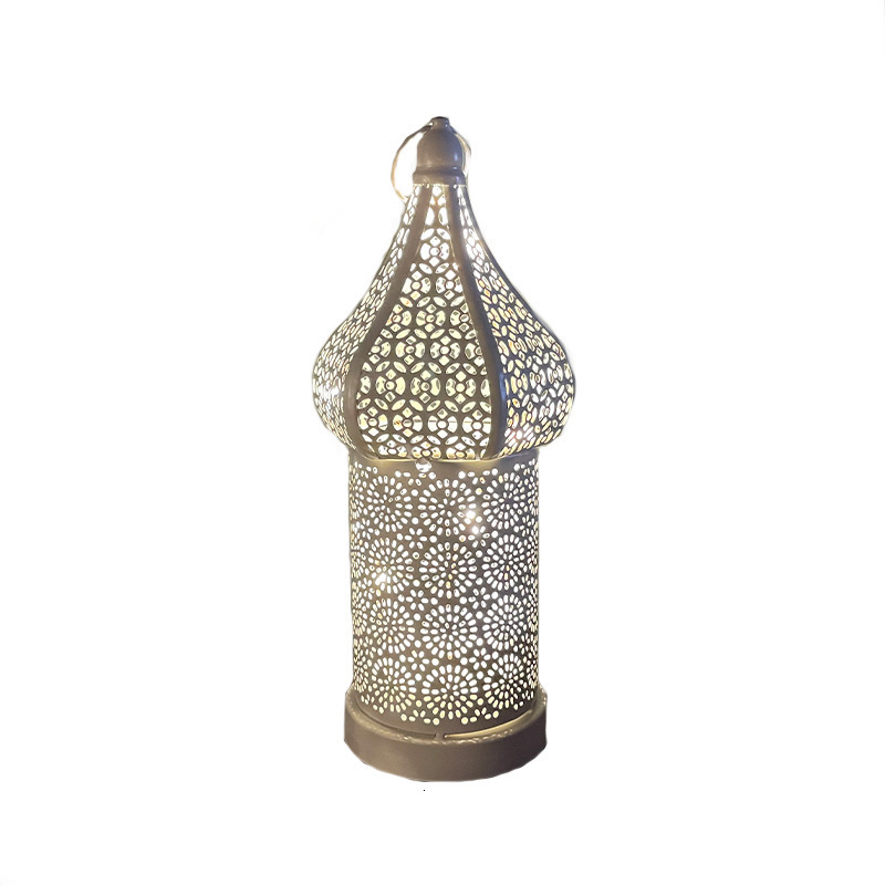 Decorative Objects Figurines White Hollow-out Led Wind Moroccan Style Decoration Iron Lantern Home Bedroom Living Room Atmosphere Surrounding lamp 230