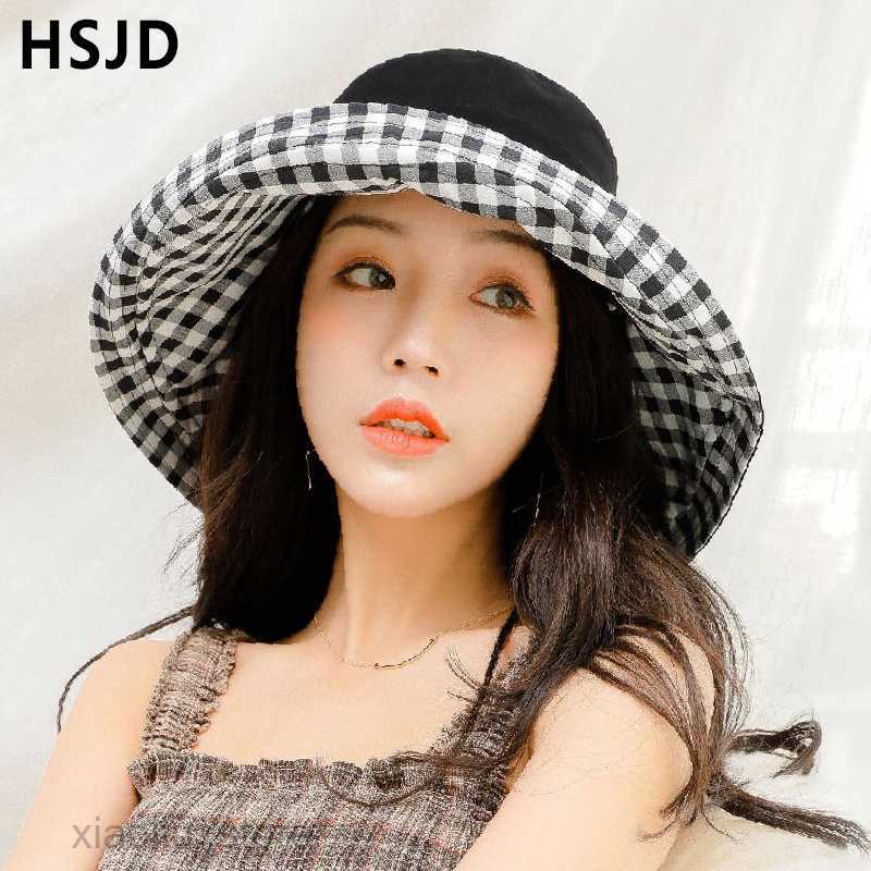 Wide Brim Hats Summer Women Double-sided Cotton Linen Plaid Sun Hat Elegant Big Wide Brim Foldable Anti-UV Beach Sun Floppy Hats Flat Caps BobSun block HKD230625, Navy double sided
Wide Brim Hats Summer Women Double-sided Cotton Linen Plaid Sun Hat Elegant Big Wide Brim Foldable Anti-UV Beach Sun Floppy Hats Flat Caps BobSun block HKD230625, Navy double sided