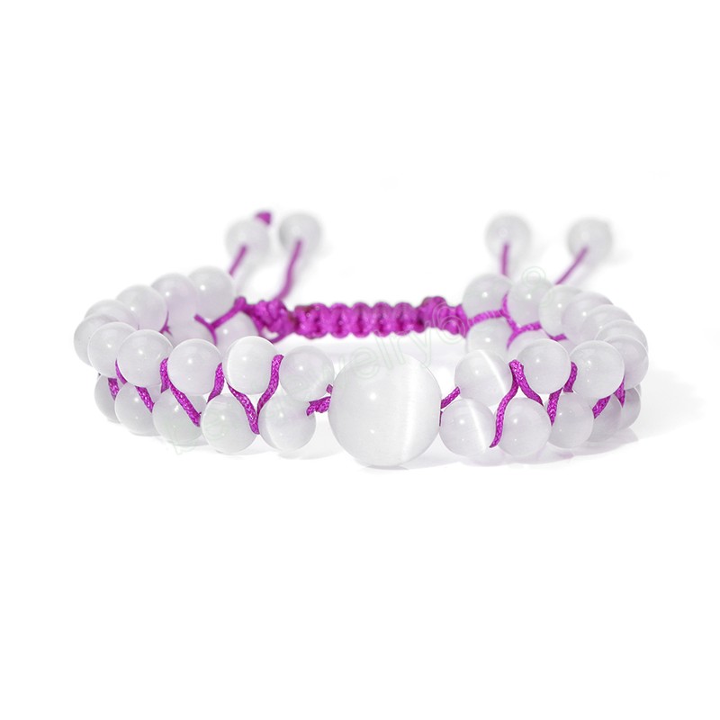 White Opal Beads Bracelet Adjustable Wrap Colorful Rope Natural Crystal Cat Eye Stone Braided Bracelets For Women Men Jewelry