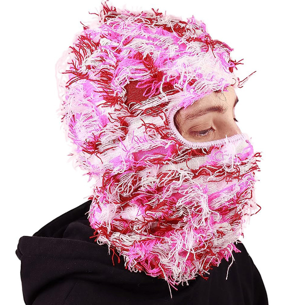 Cycling Caps Masks Unisex Fuzzy Balaclava Hat Ski Mask Knitted Beanies Hats Distressed Winter Windproof Warm Cycling Camouflage Cap 230621