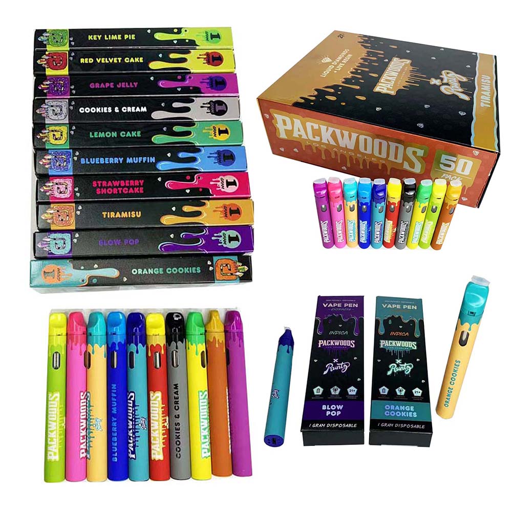 Packwoods x Runty Disposable Vape Pens E cigarettes Starter kit 280mAh Rechargeable Battery empty 1.0 grams cartridges 1ml e-cig carts with retail packaging
Packwoods x Runty Disposable Vape Pens E cigarettes Starter kit 280mAh Rechargeable Battery empty 1.0 grams cartridges 1ml e-cig carts with retail packaging