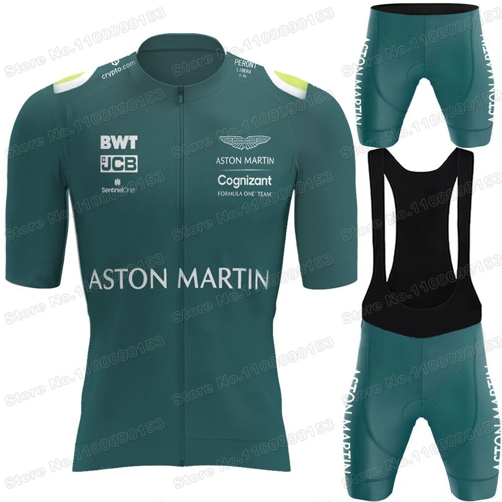 Cycling Jersey Sets Aston Martin Team Cycling Jersey Set Summer Cycling Clothing Green Men Road Bike Shirts Suit Bicycle Bib Shorts MTB Maillot 230621