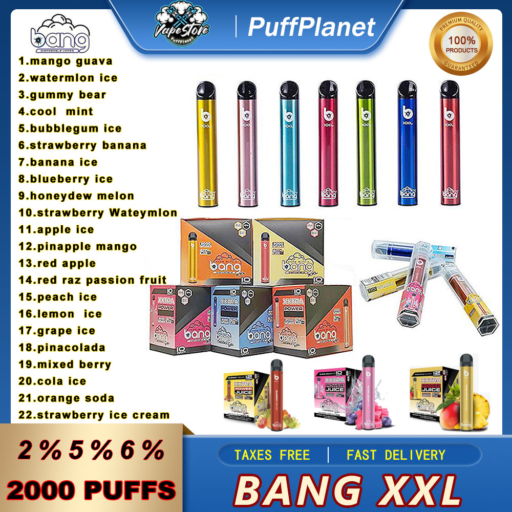 Original Bang XXL 2000 Puffs Bars Disposable Vape Pen E cigarettes 6ml Pre-filled Pods Cartridge 800mAh Rechargeable Battery 2% 5% 6% Bang 2000 2K 
Original Bang XXL 2000 Puffs Bars Disposable Vape Pen E cigarettes 6ml Pre-filled Pods Cartridge 800mAh Rechargeable Battery 2% 5% 6% Bang 2000 2K