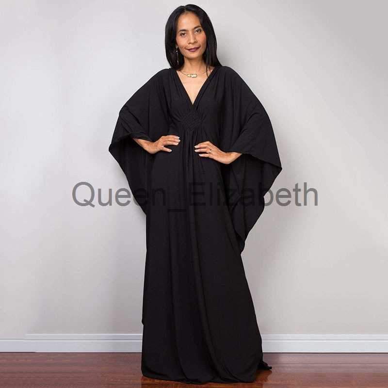 Casual Dresses Greek Goddess Pure White Long Dress Stuning Solid Color Black Kaftan High Waist Batwing Sleeve Maxi Dresses For Elegant Women J230625