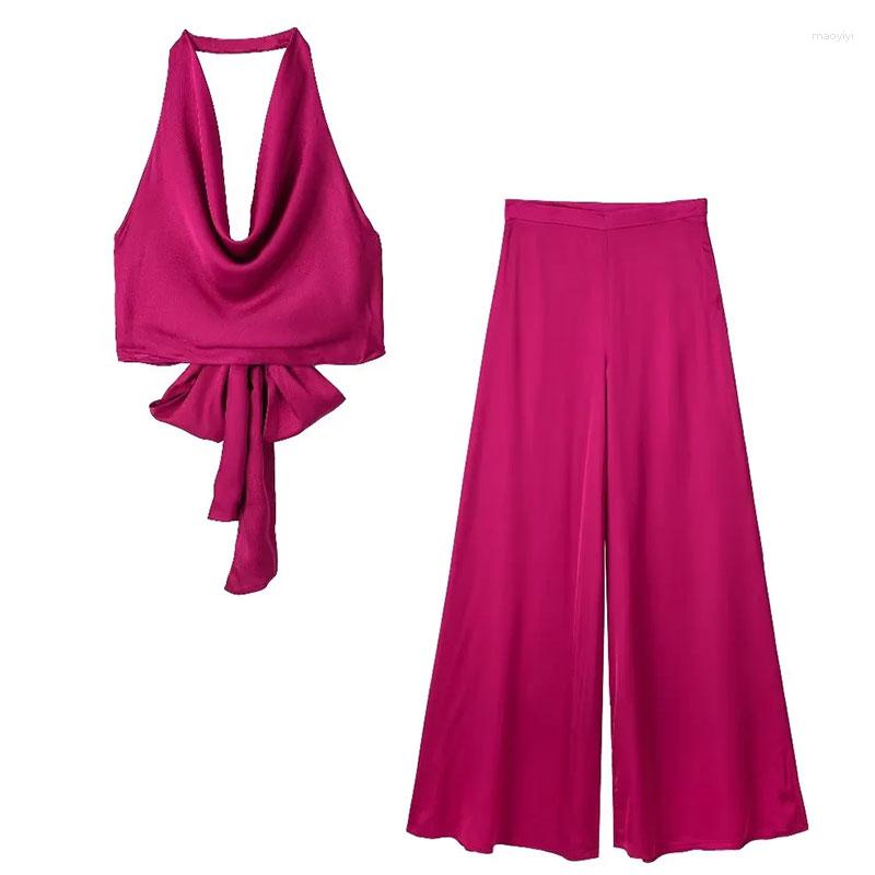 Women' Two Piece Pants Casual Clothing Silk Smooth Satin Hanging Collar V-neck Sleeveless Top High Waist Wide Leg Women' Elegant, Rose red top
Women' Two Piece Pants Casual Clothing Silk Smooth Satin Hanging Collar V-neck Sleeveless Top High Waist Wide Leg Women' Elegant, Rose red top