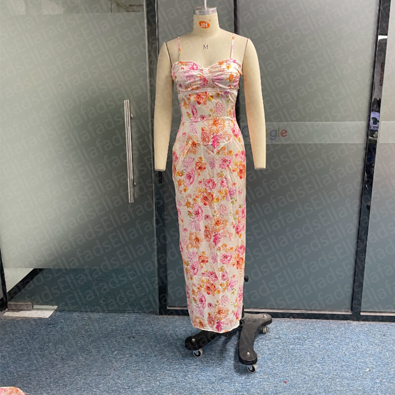 Basic Casual Dresses Wefads Women Maxi Dress Summer Sexy Floral Printed Suspender Sleeveless V Neck Slim A-Line With Zipper Beach Party Dresses 230621