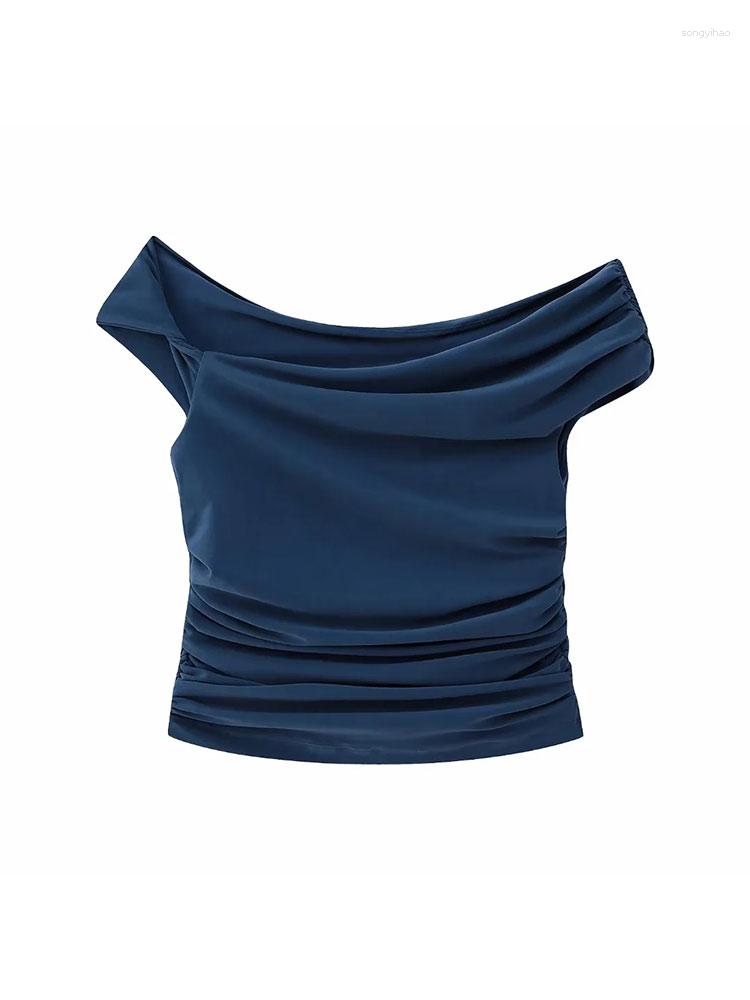 Women's Blouses Nlzgmsj Asymmetric Crop Top Women Ruched Off The Shoulder Female Sleeveless Sexy Tops Woman Streetwear Summer