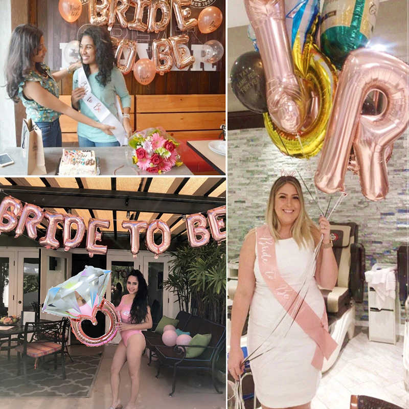New Wedding Decoration Bridal Shower Veil Team Bride To Be Satin Sash Balloon Bachelorette Party Girl Hen Party Decoration Supplies