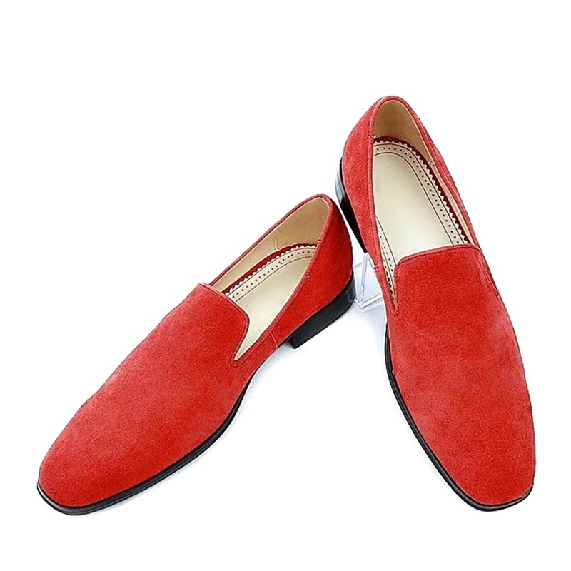 Classic Fashion Red Suede Loafers Mens Shoes High Quality Slip On Leather Casual Shoes Summer Mens Flats Dress Shoes, As picture