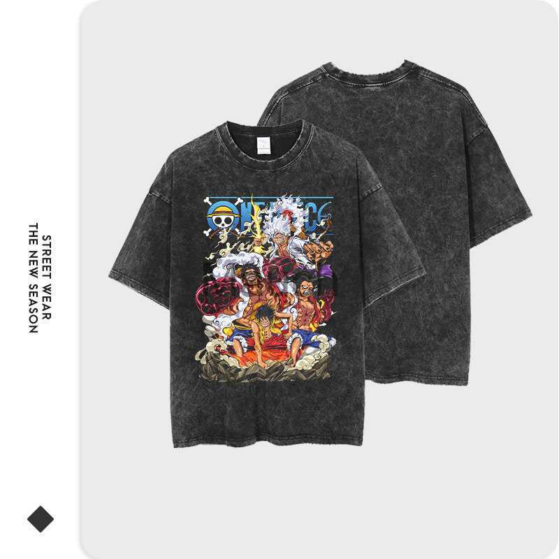 Men's T-Shirts Monkey D Luffy T Shirt Streetwear Vintage Washed Anime One Piece Tshirts Manga Summer Short Sleeve Oversized Nika Tops Tees Men J2