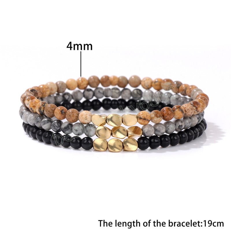 3pcs/set Gold Color Twisted Beads Bracelet 4MM Natural Stone Braided Bracelet Set For Women Men Lapis Lazuli Turquoises Bangles