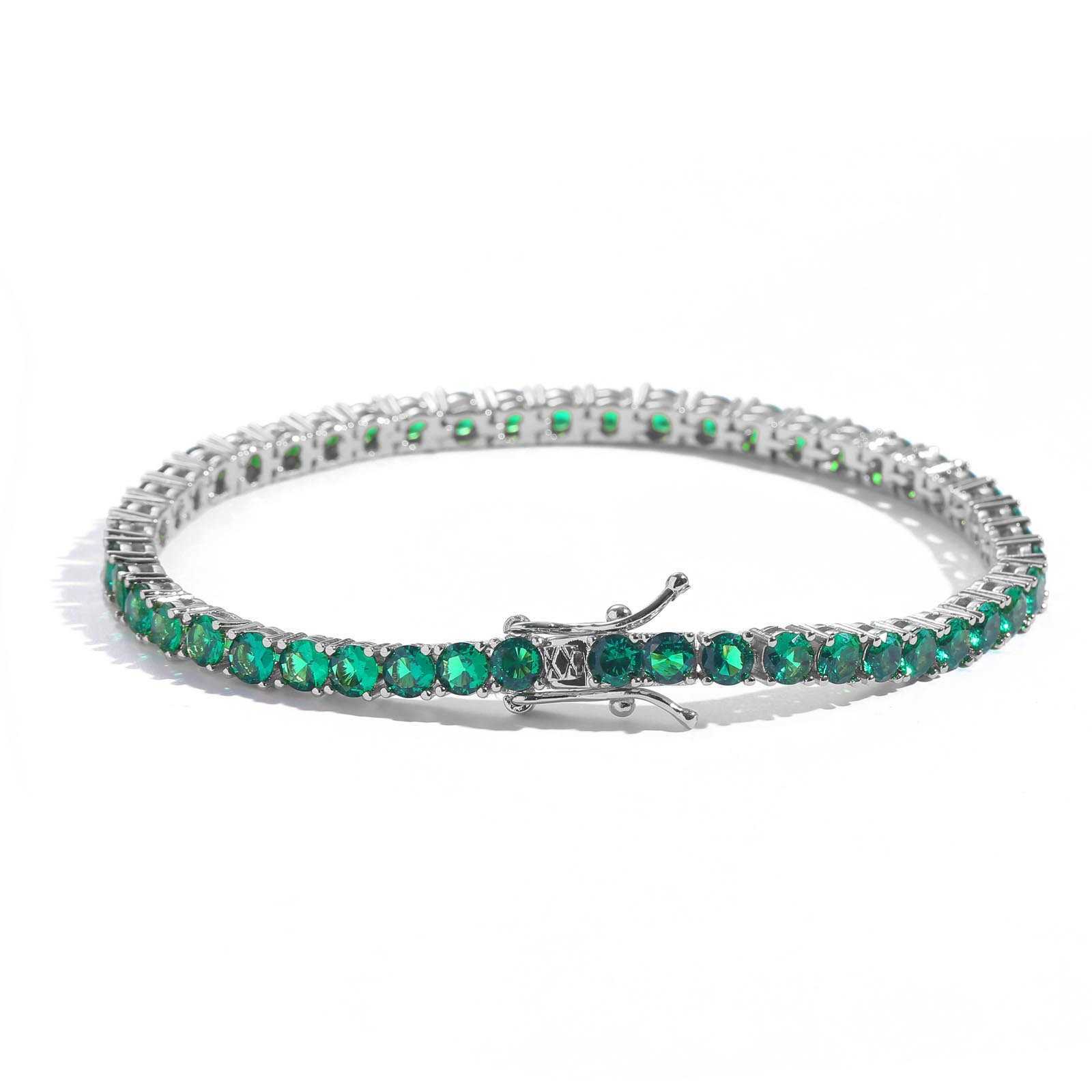 Hip Hop 4mm Green Zircon Tennis Chain Necklace Simple Personalized Bling Cz Cubic Zirconia Gemstone Chains Choker Bracelet For Men Women Iced Out Wolf