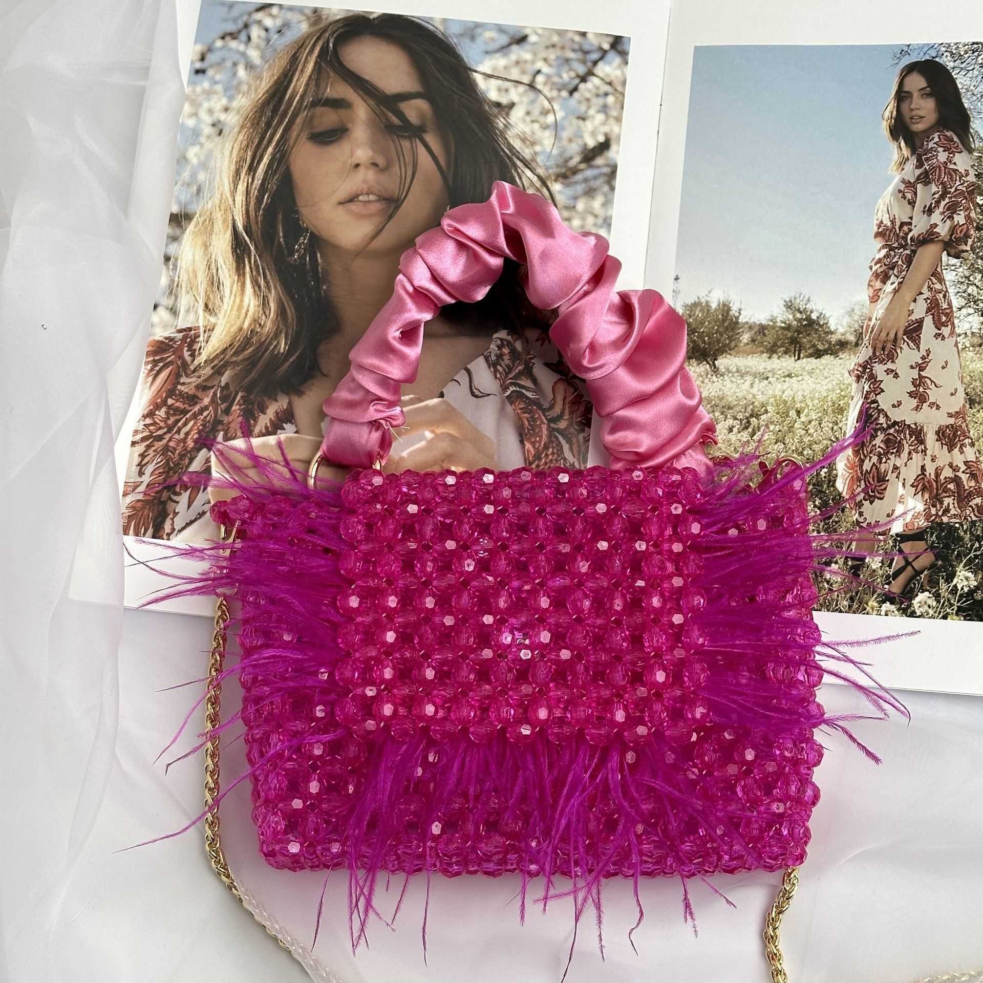 New Handmade Beaded Silk and Satin Handheld Chain Crossbody Bag with Maomao Acrylic Beads Handheld Small Square Bag for Women 230625, Rose pink
New Handmade Beaded Silk and Satin Handheld Chain Crossbody Bag with Maomao Acrylic Beads Handheld Small Square Bag for Women 230625, Rose pink