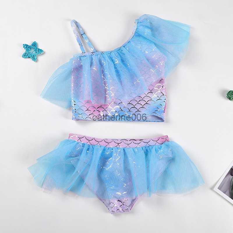 Baby Girl Bathing Suit Kids Swim Wear 2pcs Beach Swimwear Children's Swimsuit Mermaid Fish Scale Print Summer Infant Bikini L230625