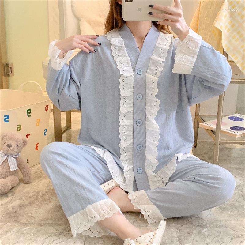 Women's Sleepwear Women Blue Cotton 2 Pieces Pajamas Set Spring&Autumn Homewear Lounge Clothes Warm V-neck Pyjama Pijama, Blue a1
Women's Sleepwear Women Blue Cotton 2 Pieces Pajamas Set Spring&Autumn Homewear Lounge Clothes Warm V-neck Pyjama Pijama, Blue a1