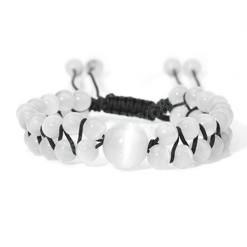 White Opal Beads Bracelet Adjustable Wrap Colorful Rope Natural Crystal Cat Eye Stone Braided Bracelets For Women Men Jewelry