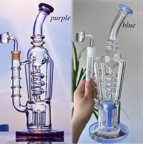 Freezable Coil Bong Hookahs Recycler Dab Rigs Big Glass bongs Water Pipes Thick Glass Oil Rigs Tobacco With 14mm Bowl