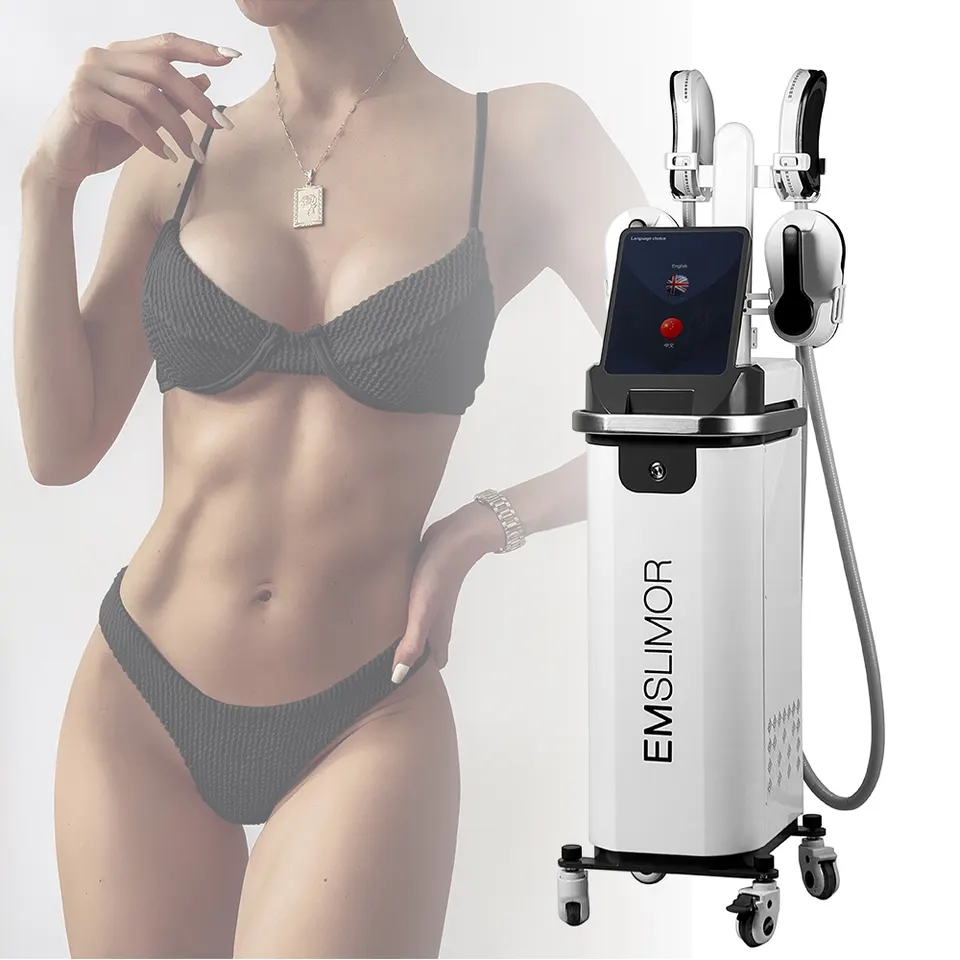 latest High Intensity Electromagnetic emslim rf ems 4 Handles muscle stimulator machine fat loss shaping body sculpting machine Pelvic Pads are Option