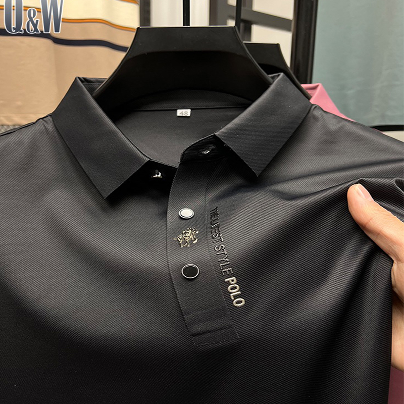 Men's Polos High-End Business Solid Color High Quality Short Sleeve Polo Shirt Lapel Collar Summer Men Fashion Casual No Trace Printing 230621