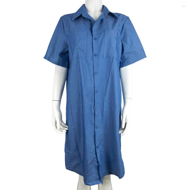 Casual Dresses Stylish Jean Dress Ladies Denim Short Sleeve Buttons Knee Length Relaxed-Fit
