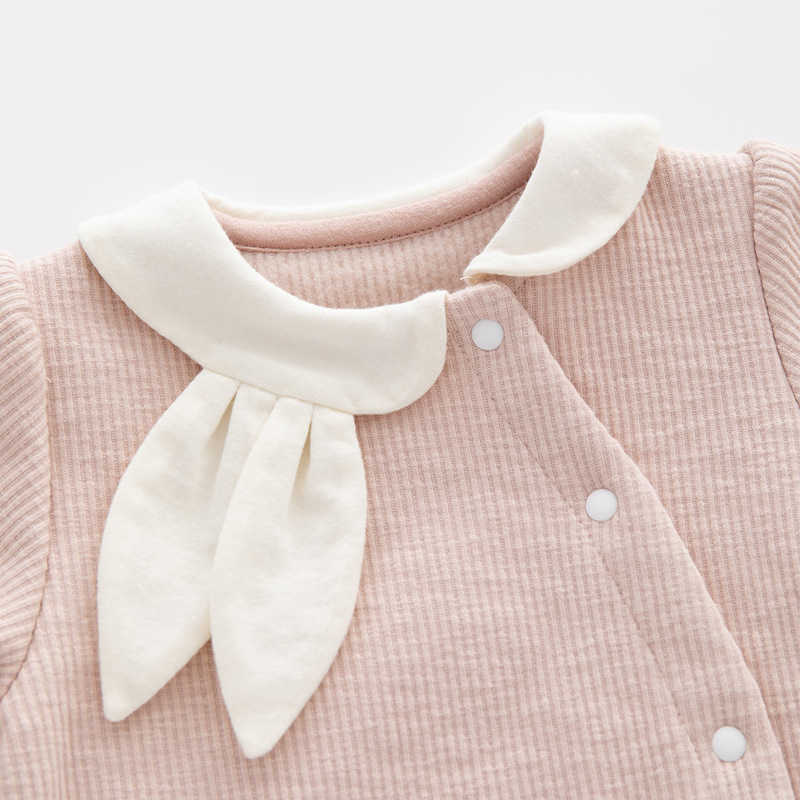 0-1-year-old spring plush baby girl climbing suit long-sleeved cute hooded romper baby one-piece children's wear L230625