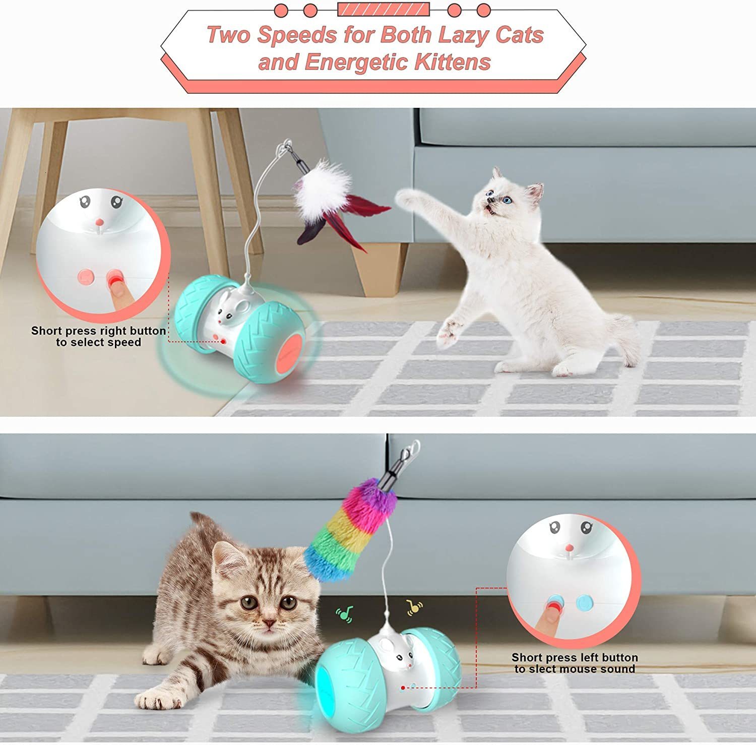 Interactive Cat Indoor Automatic Kitten Toys Electronic with Mouse and 3 Feathers for Cats to Play Alone Exercise 230625